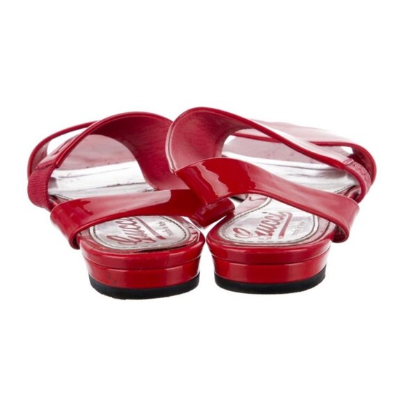 Gucci Authentic Solid Coral Pink Patent Leather Flat T Strap Sandals 6.5 - Picture 4 of 9